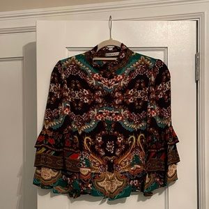 Alice + Olivia multi color button down 3/4 sleeve blouse
